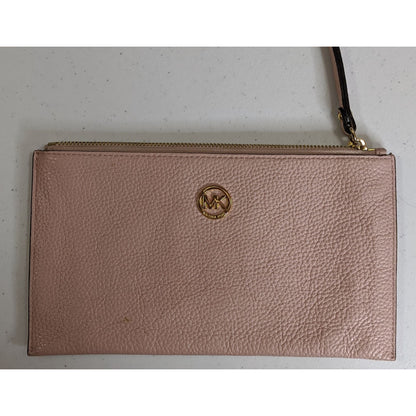 Michael Kors Dusty Rose Pebbled Leather Wristlet 5.5x10 Inches With 6.5-Inch Strap & Gold-Tone Zipper Closure