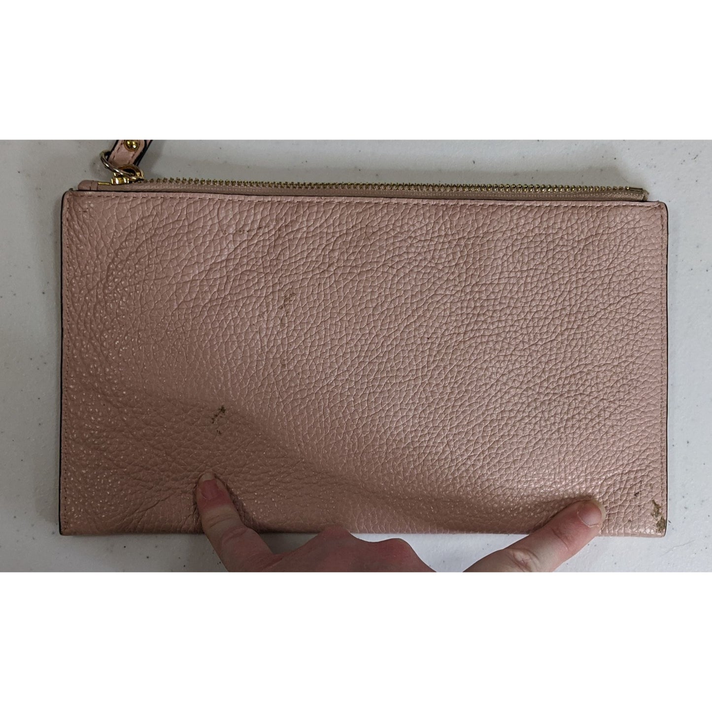 Michael Kors Dusty Rose Pebbled Leather Wristlet 5.5x10 Inches With 6.5-Inch Strap & Gold-Tone Zipper Closure