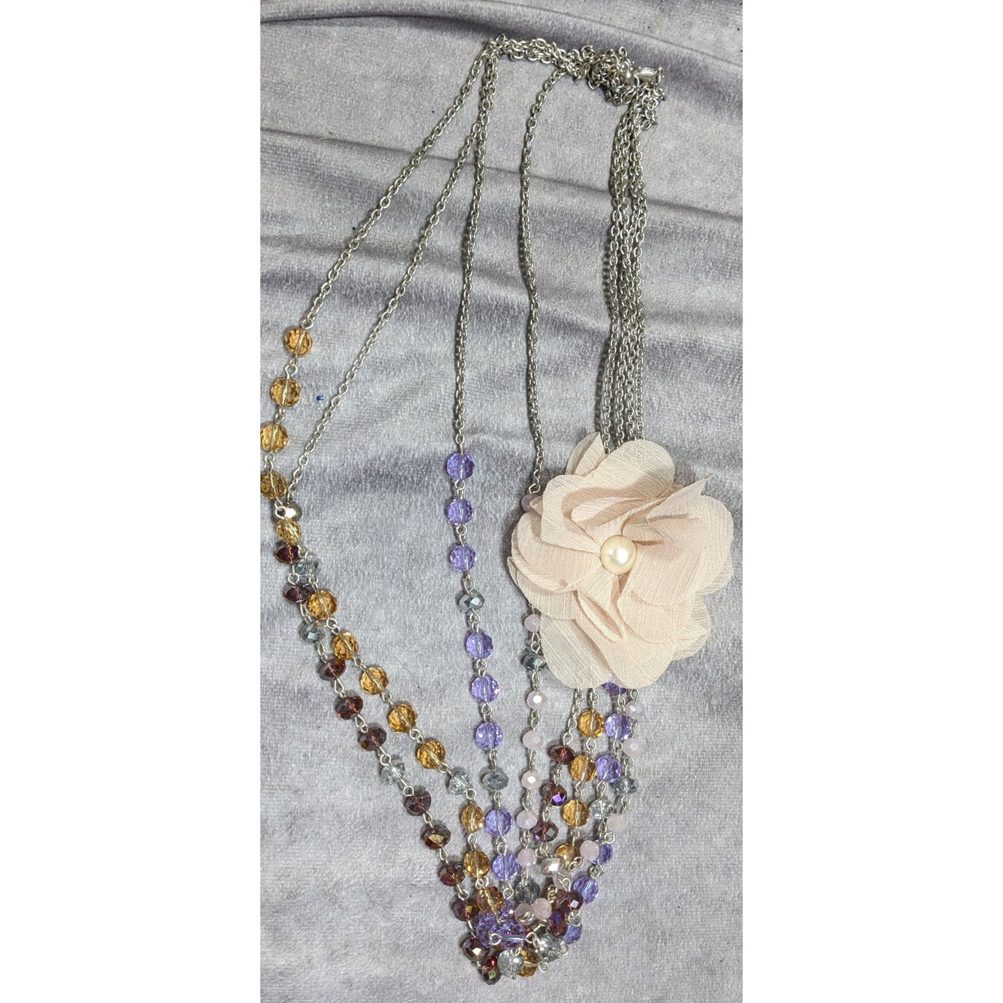 Vintage Floral Statement Necklace With Faceted Glass Beaded