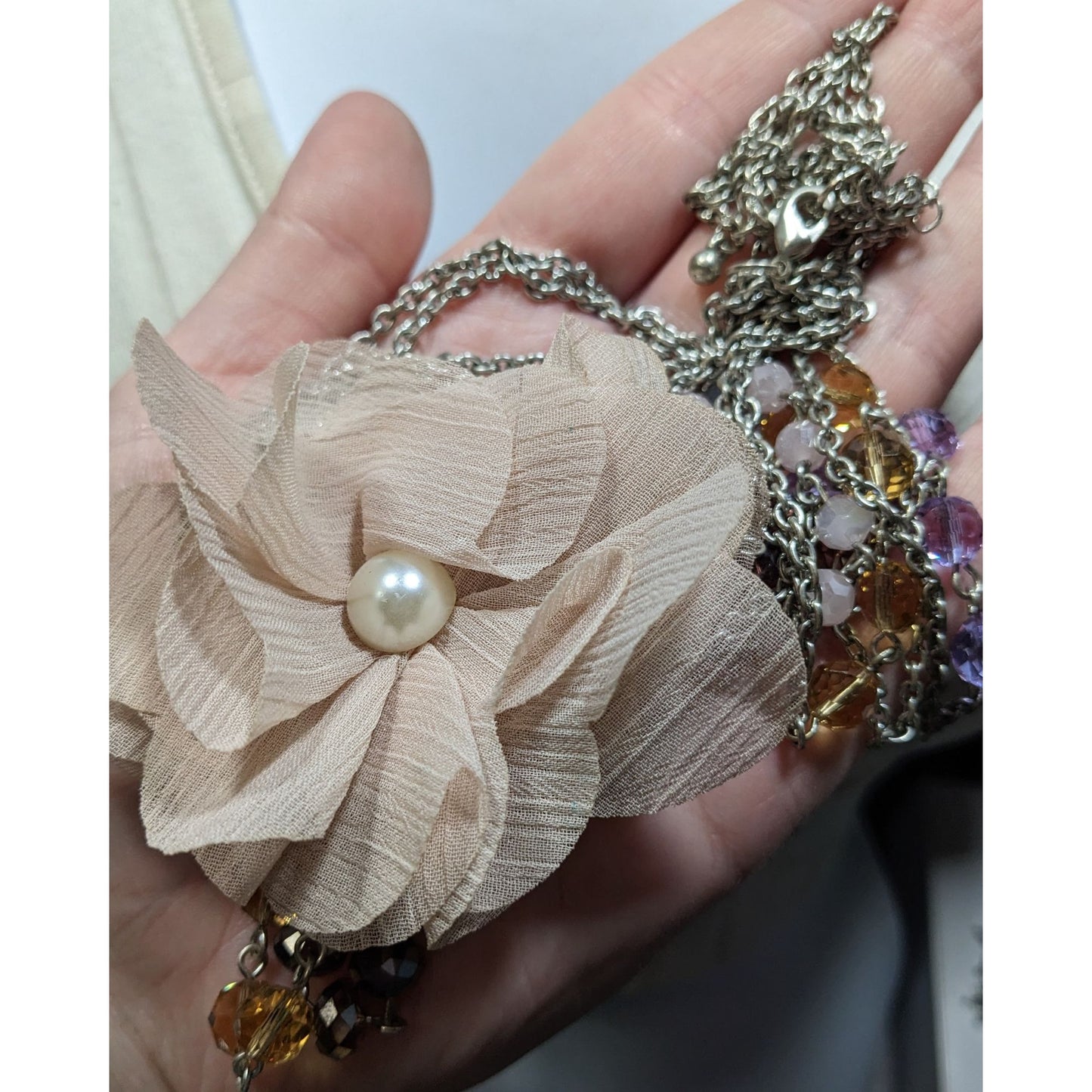 Vintage Floral Statement Necklace With Faceted Glass Beaded