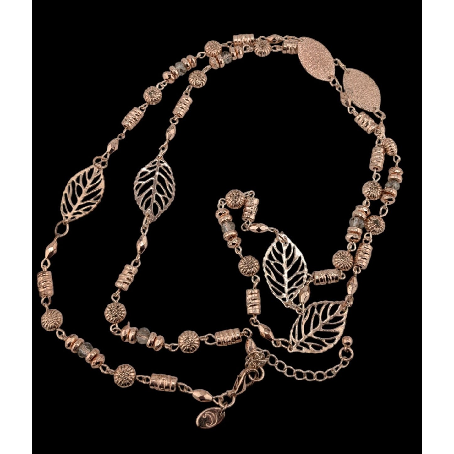Charming Charlie Y2K Rose Gold Leaf & Bead Long Necklace