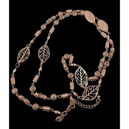 Charming Charlie Y2K Rose Gold Leaf & Bead Long Necklace