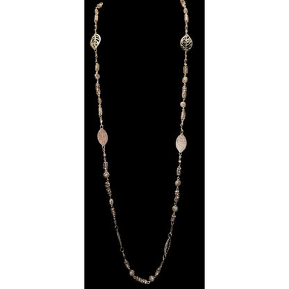Charming Charlie Y2K Rose Gold Leaf & Bead Long Necklace