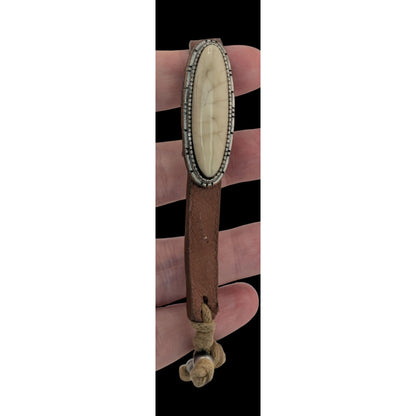 Boho Leather Bracelet With Faux Stone & Adjustable Cord