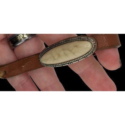 Boho Leather Bracelet With Faux Stone & Adjustable Cord