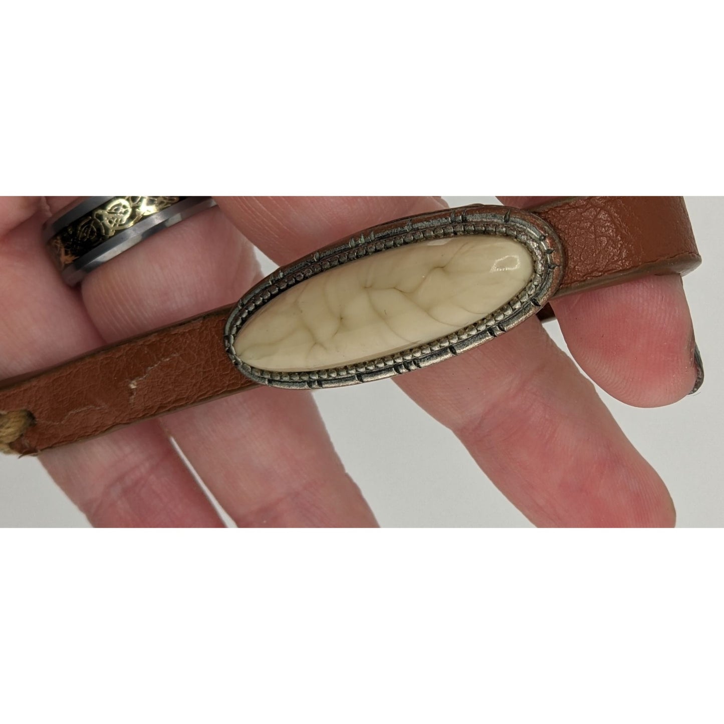 Boho Leather Bracelet With Faux Stone & Adjustable Cord