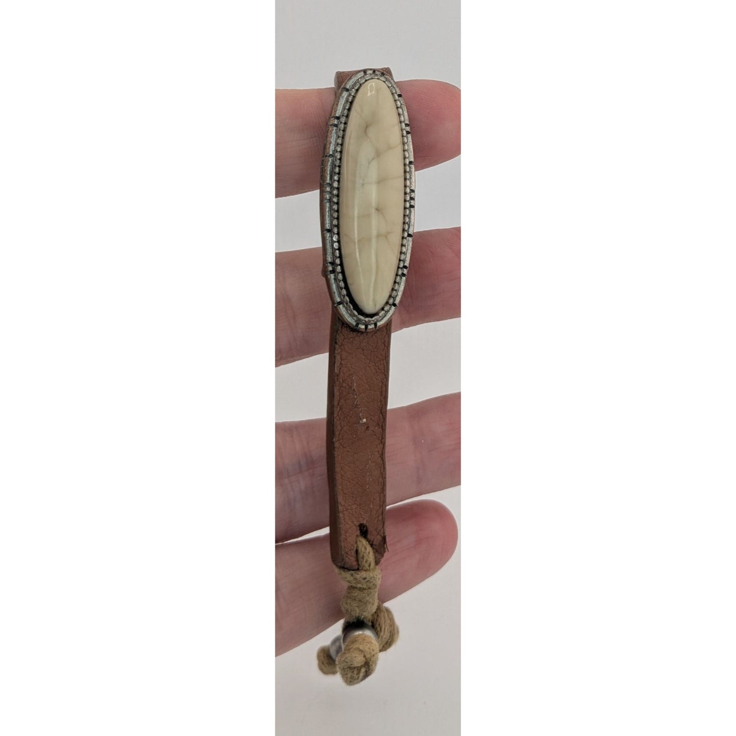 Boho Leather Bracelet With Faux Stone & Adjustable Cord