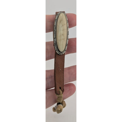 Boho Leather Bracelet With Faux Stone & Adjustable Cord