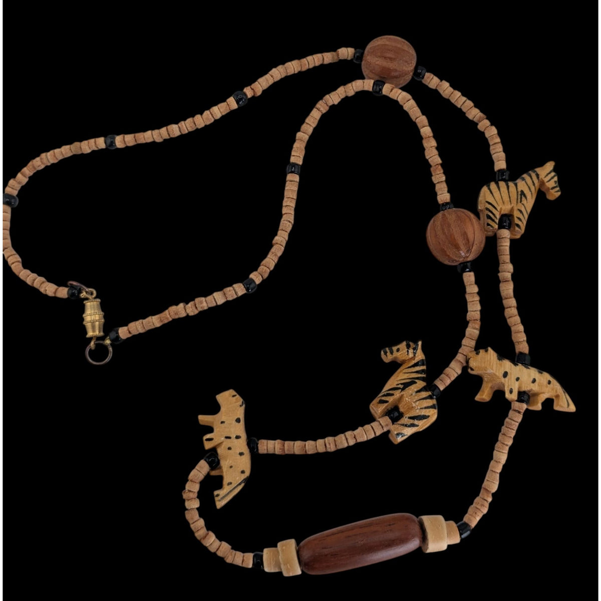 Safari Boho Tribal Vintage Wood Zebra Animal Beaded Necklace