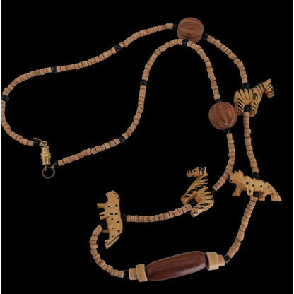 Safari Boho Tribal Vintage Wood Zebra Animal Beaded Necklace