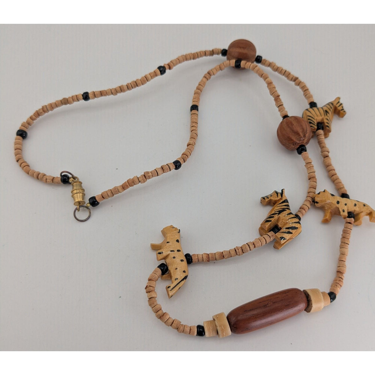 Safari Boho Tribal Vintage Wood Zebra Animal Beaded Necklace