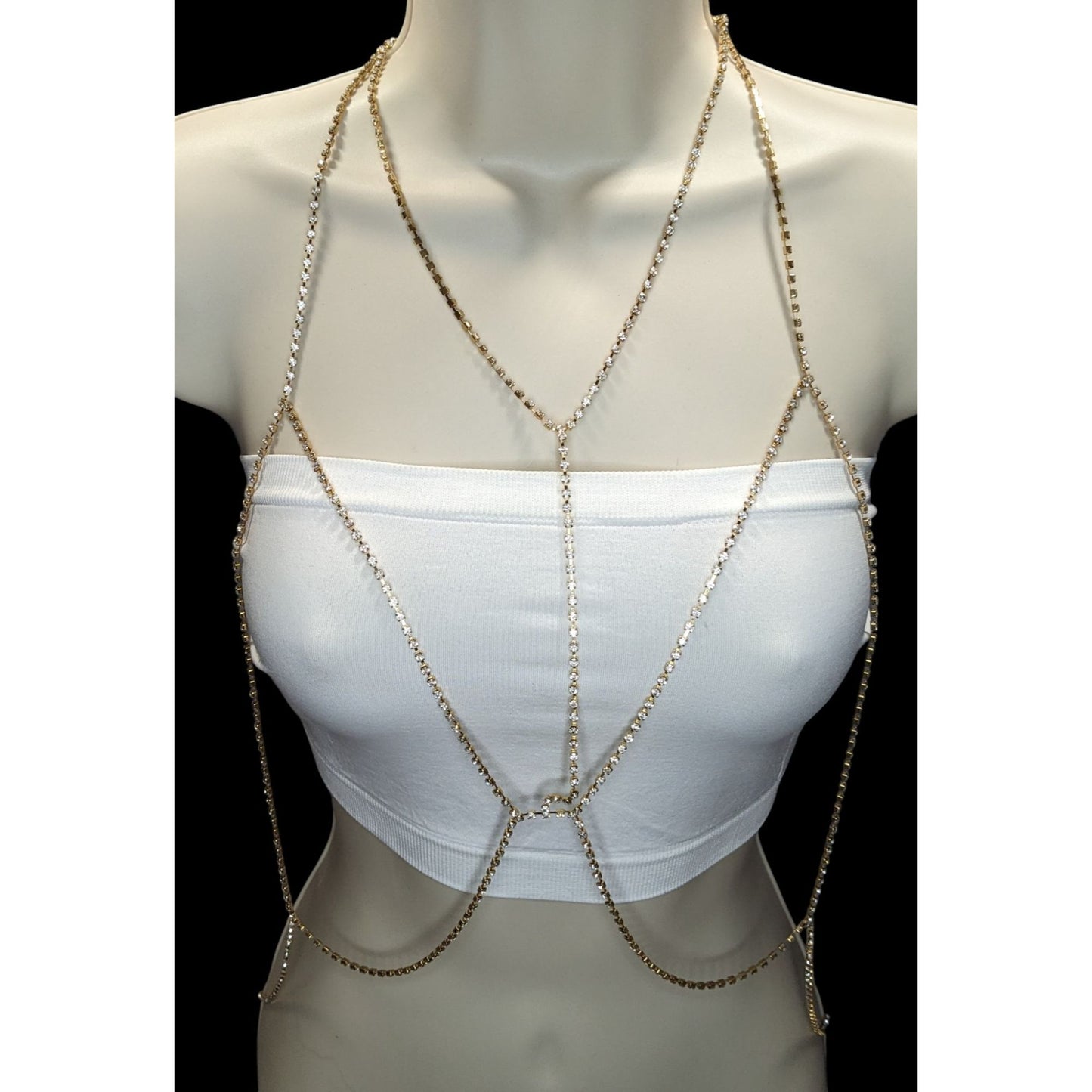 Gold Rhinestone Body Chain Dripping Layered Party Glam Jewelry