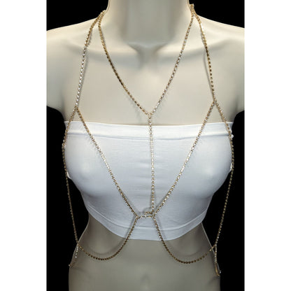 Gold Rhinestone Body Chain Dripping Layered Party Glam Jewelry