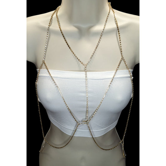 Gold Rhinestone Body Chain Dripping Layered Party Glam Jewelry