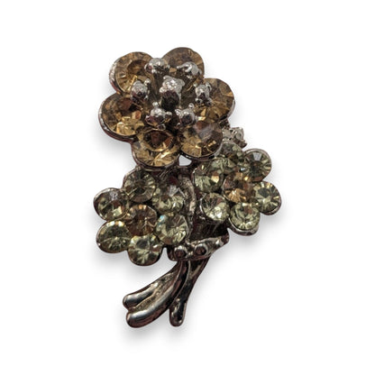 Vintage Glam Floral Rhinestone Bouquet Brooch Champagne Silver Tone