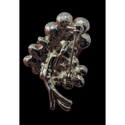 Vintage Glam Floral Rhinestone Bouquet Brooch Champagne Silver Tone