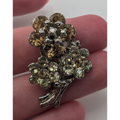 Vintage Glam Floral Rhinestone Bouquet Brooch Champagne Silver Tone