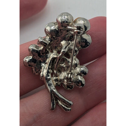 Vintage Glam Floral Rhinestone Bouquet Brooch Champagne Silver Tone