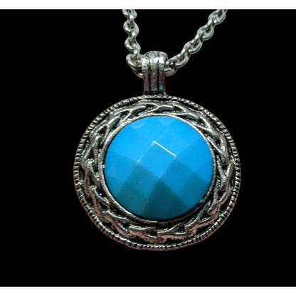 Bohemian Blue Pendant Necklace With Silver Tone Bezel And Chain