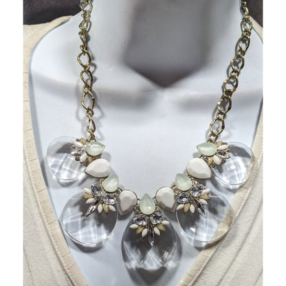 Chunky Glam White And Clear Gemmed Statement Necklace