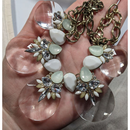 Chunky Glam White And Clear Gemmed Statement Necklace