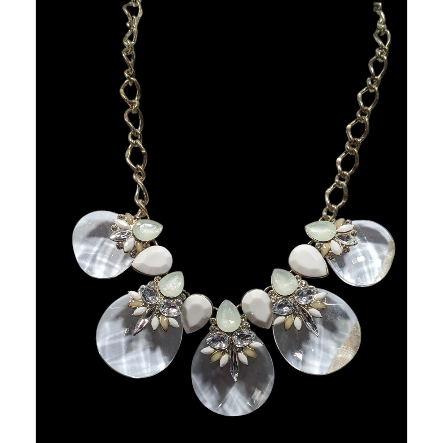 Chunky Glam White And Clear Gemmed Statement Necklace
