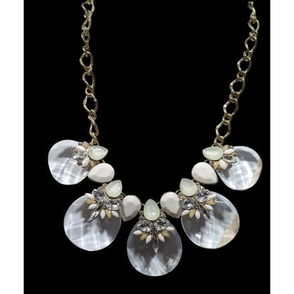 Chunky Glam White And Clear Gemmed Statement Necklace