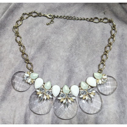 Chunky Glam White And Clear Gemmed Statement Necklace