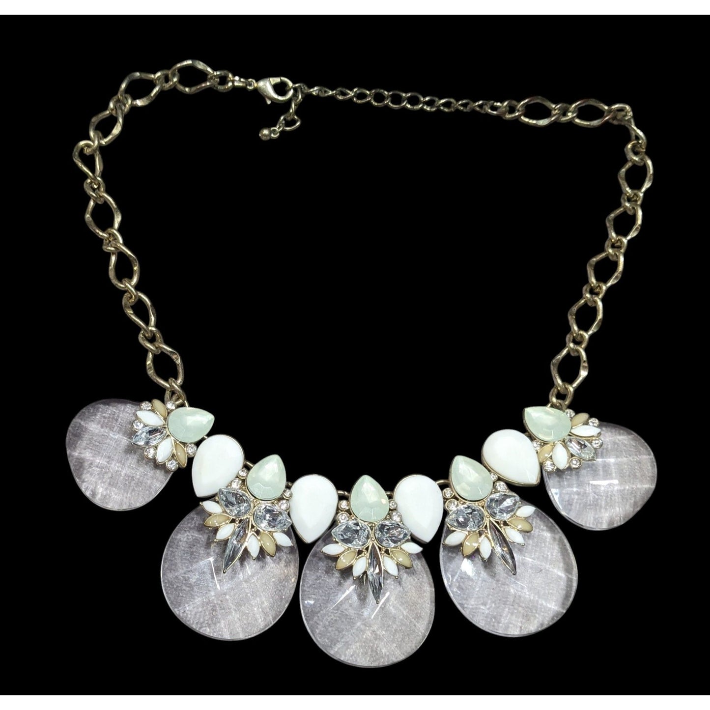 Chunky Glam White And Clear Gemmed Statement Necklace