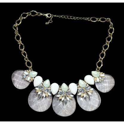 Chunky Glam White And Clear Gemmed Statement Necklace
