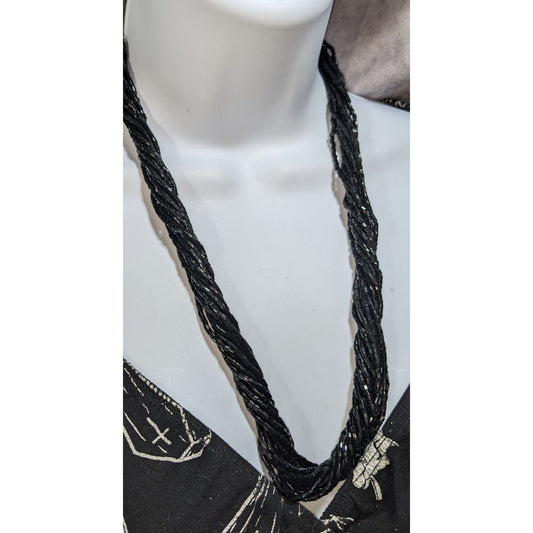 Gothic Glam Black Glass Beaded Twisted Multi Strand Necklace 23 Inch