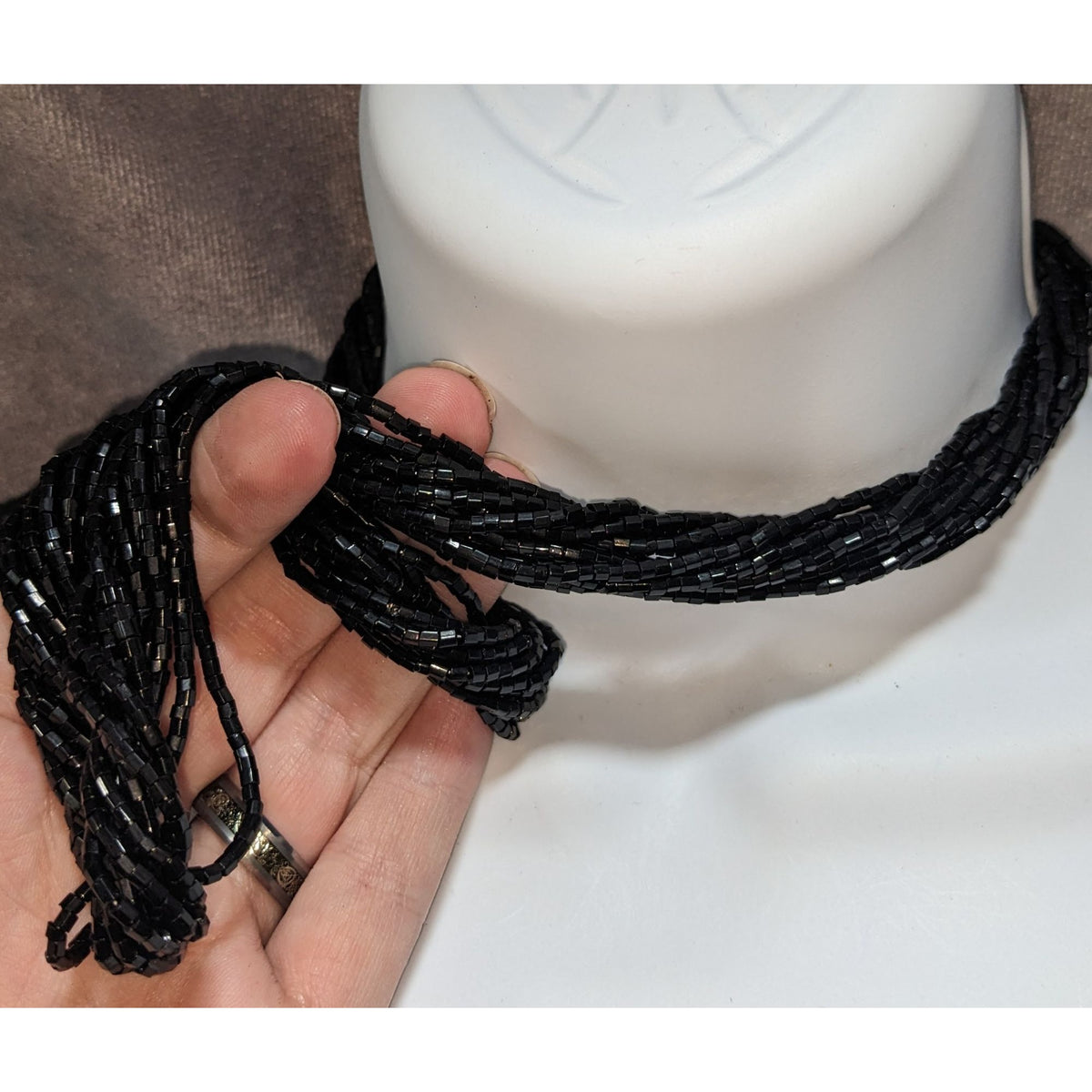 Gothic Glam Black Glass Beaded Twisted Multi Strand Necklace 23 Inch