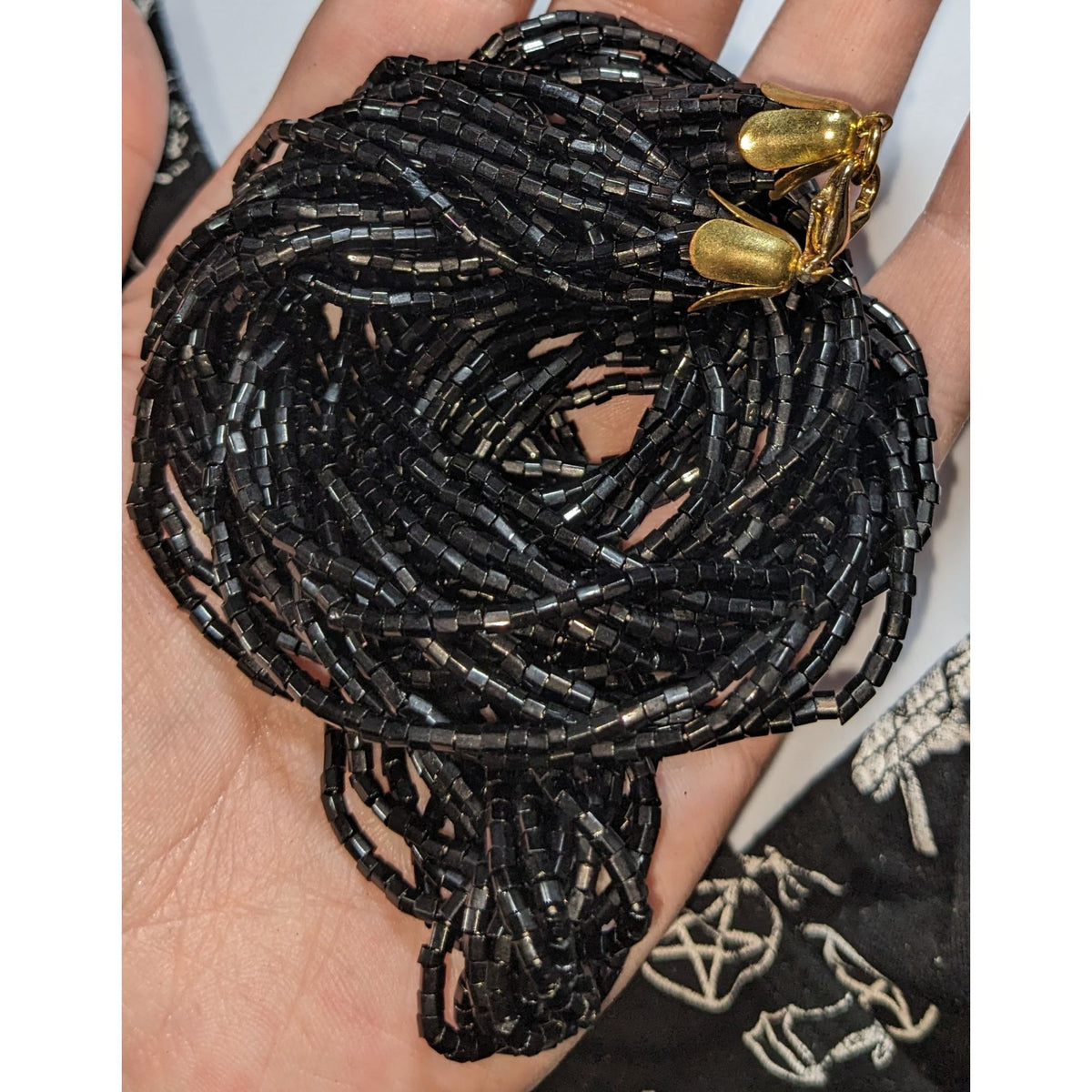 Gothic Glam Black Glass Beaded Twisted Multi Strand Necklace 23 Inch