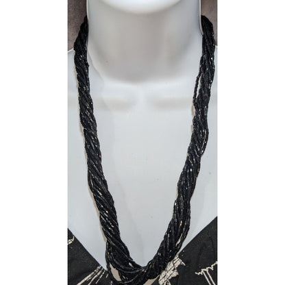 Gothic Glam Black Glass Beaded Twisted Multi Strand Necklace 23 Inch