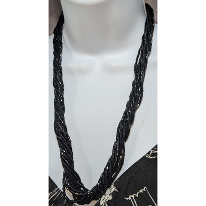 Gothic Glam Black Glass Beaded Twisted Multi Strand Necklace 23 Inch