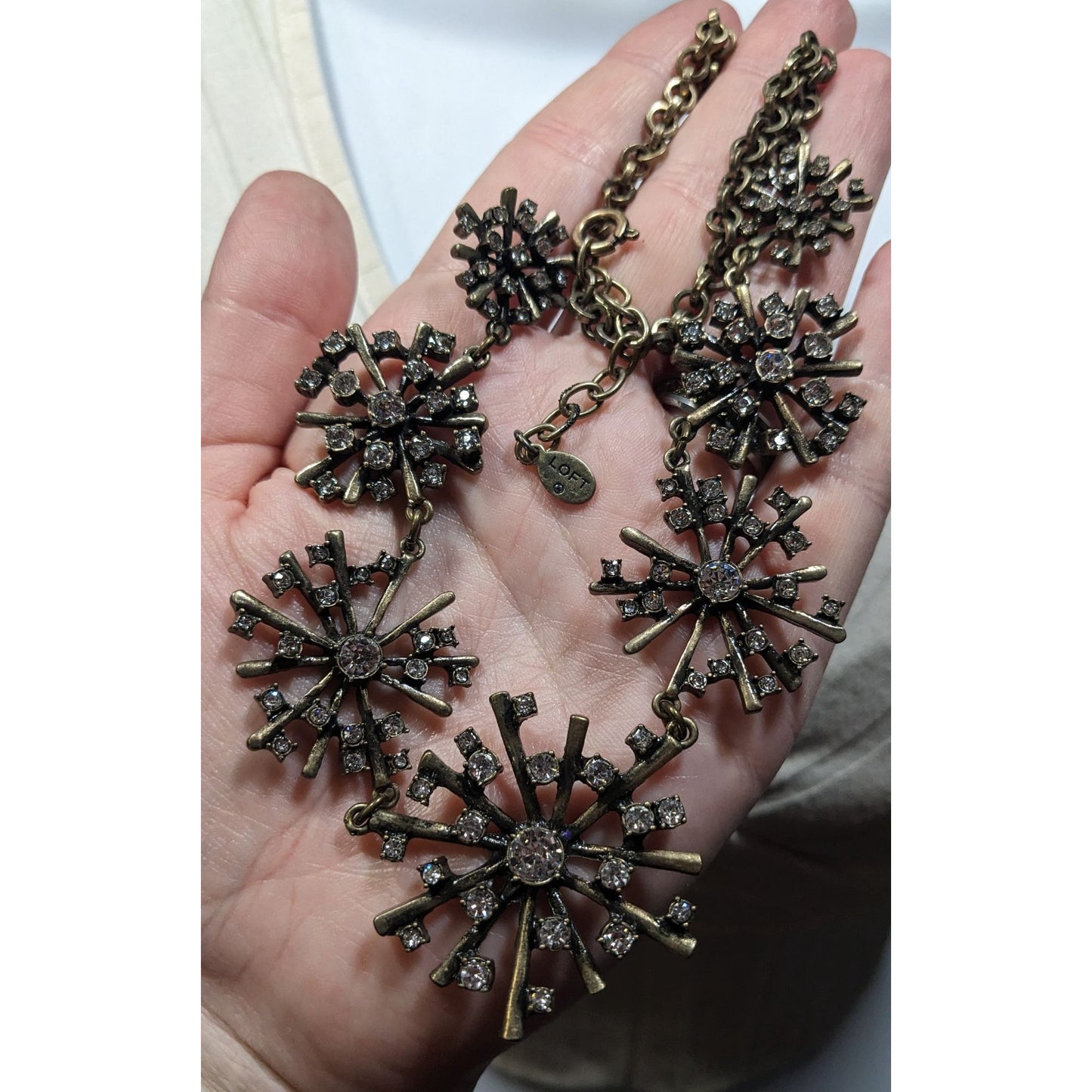 Vintage Loft Crystal Burst Snowflake Statement Necklace