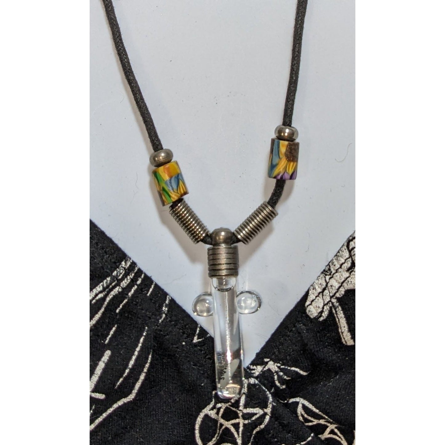 Cross Vial Pendant Necklace Adjustable Cord Rice Name Art "Nicole" Boho Witchy Jewelry