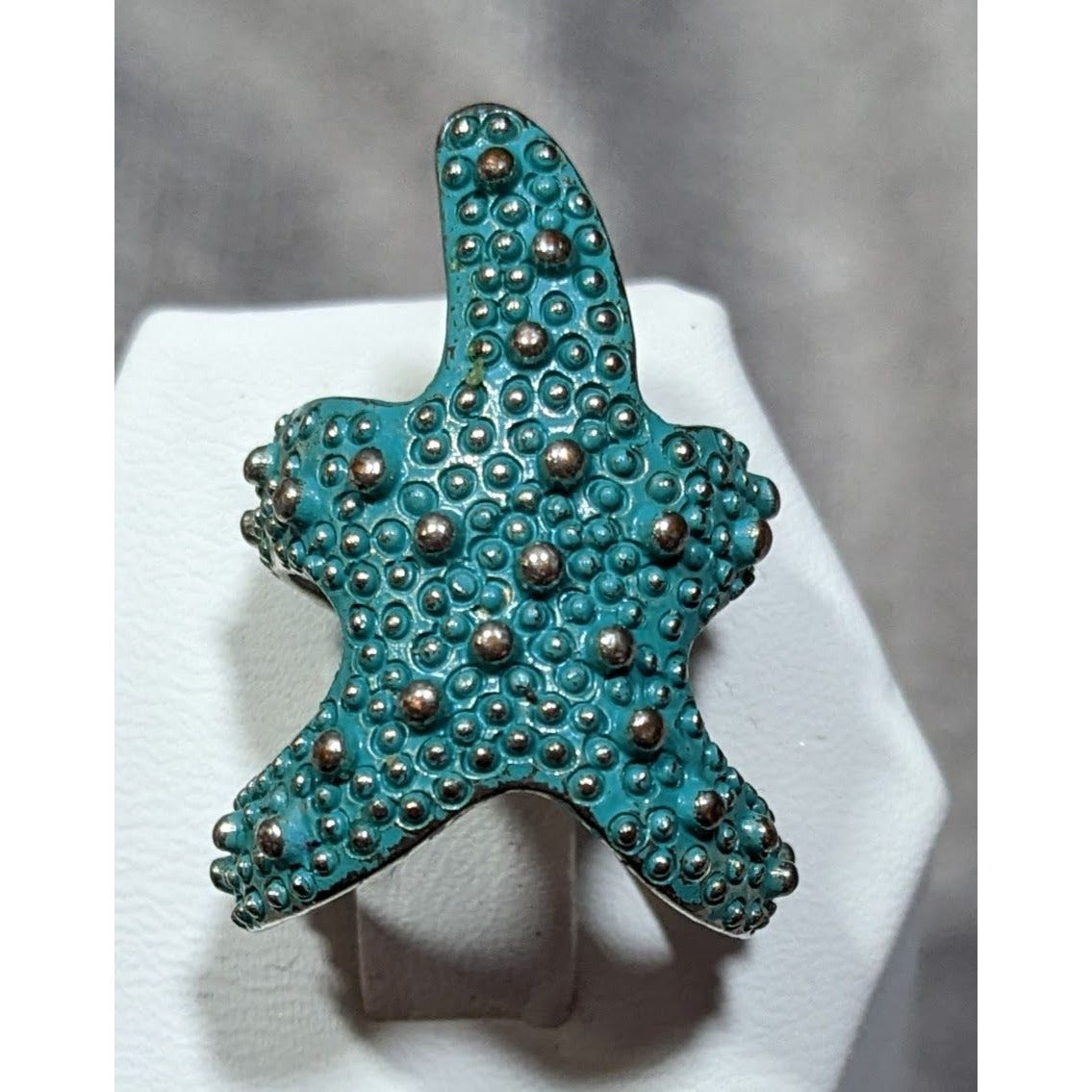 Whimsical Mermaidcore Starfish Wrap Ring Blue And Silver Tone