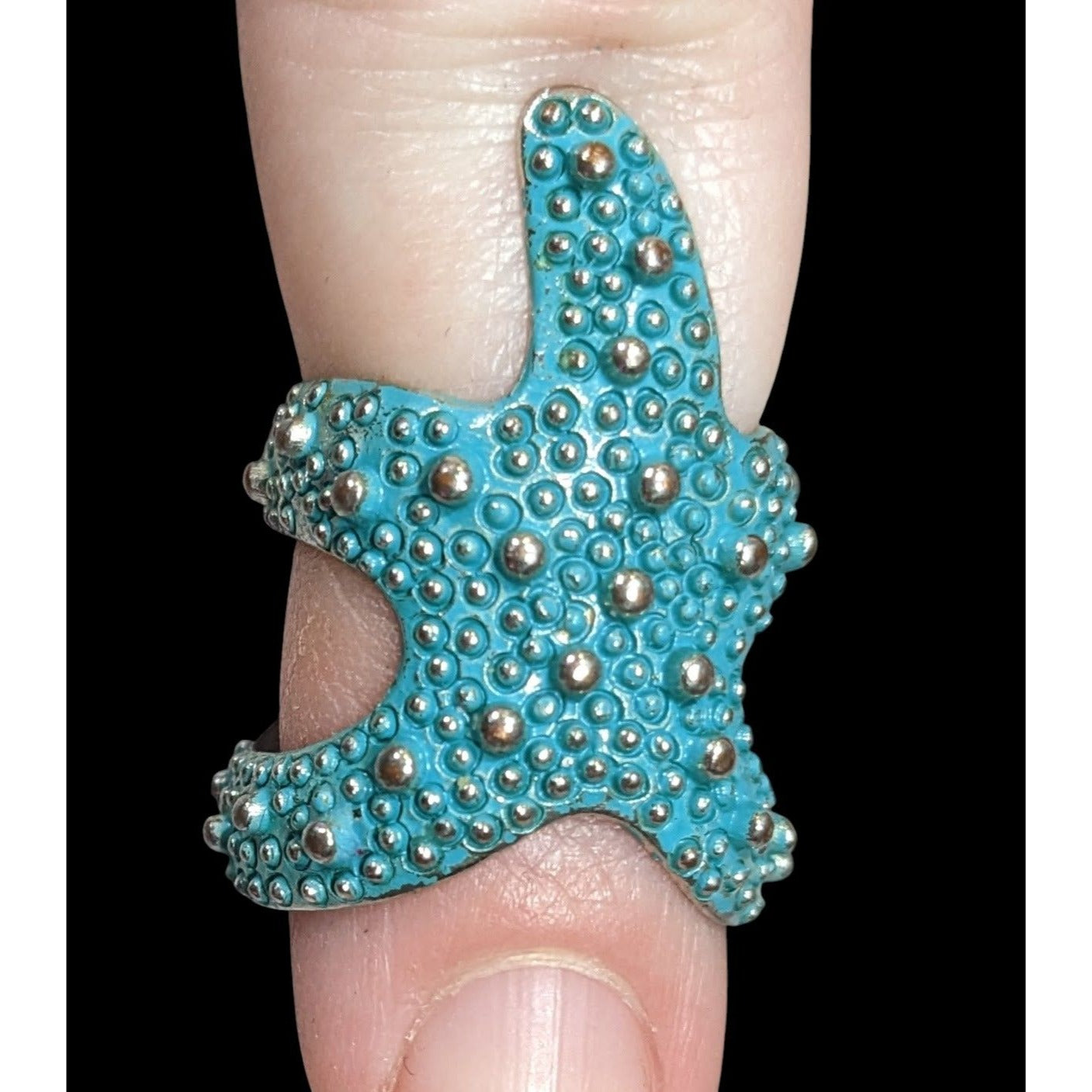 Whimsical Mermaidcore Starfish Wrap Ring Blue And Silver Tone