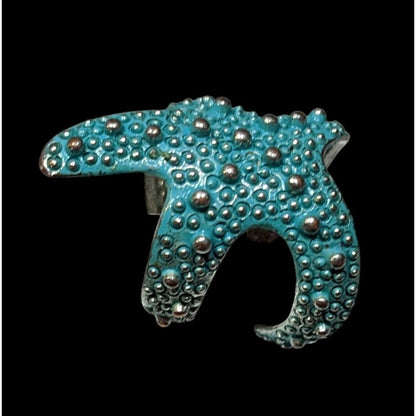 Whimsical Mermaidcore Starfish Wrap Ring Blue And Silver Tone