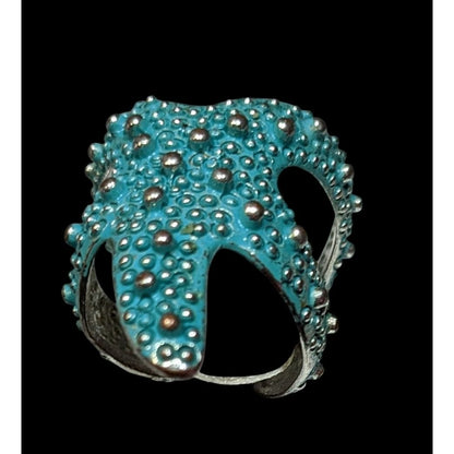 Whimsical Mermaidcore Starfish Wrap Ring Blue And Silver Tone