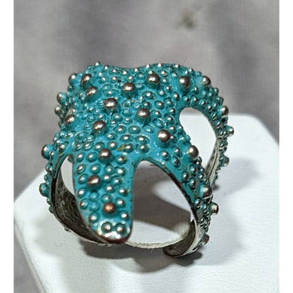 Whimsical Mermaidcore Starfish Wrap Ring Blue And Silver Tone