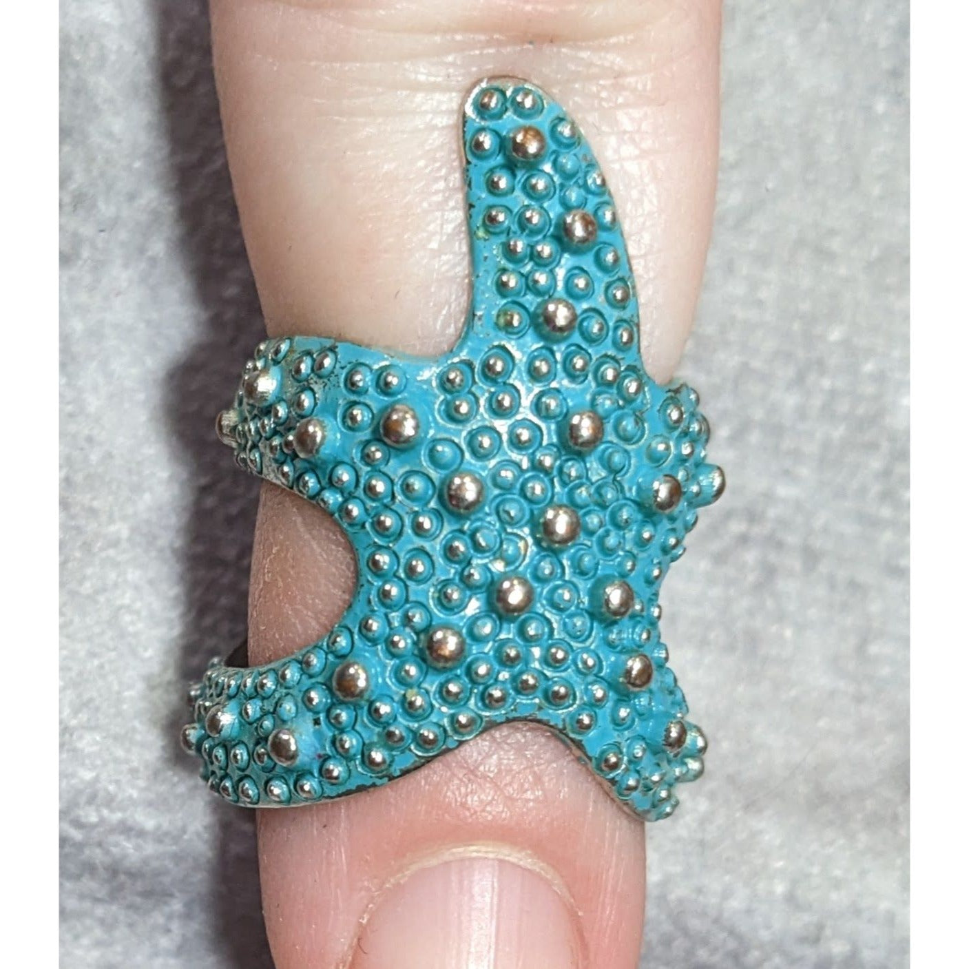 Whimsical Mermaidcore Starfish Wrap Ring Blue And Silver Tone
