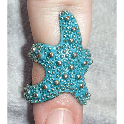 Whimsical Mermaidcore Starfish Wrap Ring Blue And Silver Tone