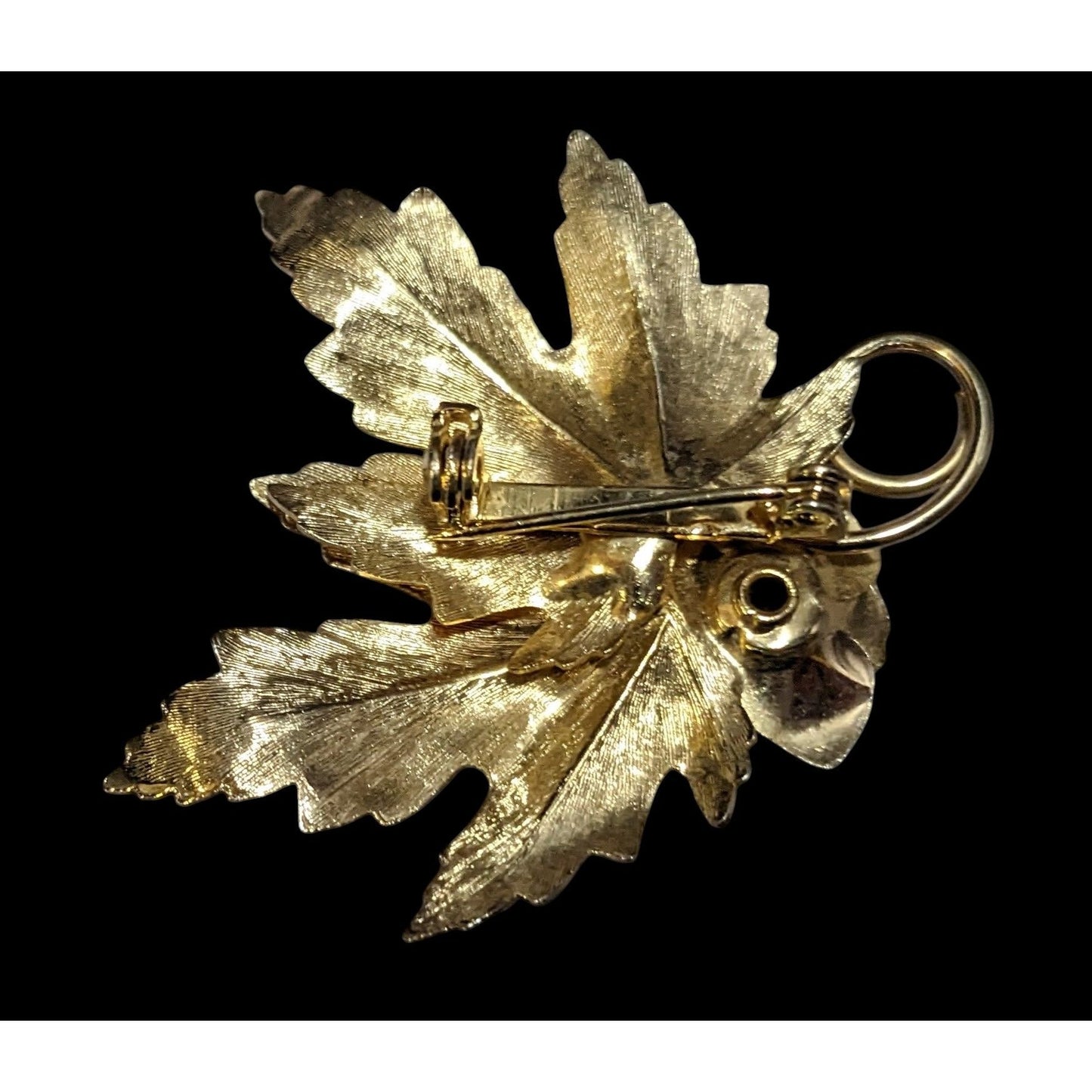 Vintage Gold Tone Leaf And Rose Textured Brooch