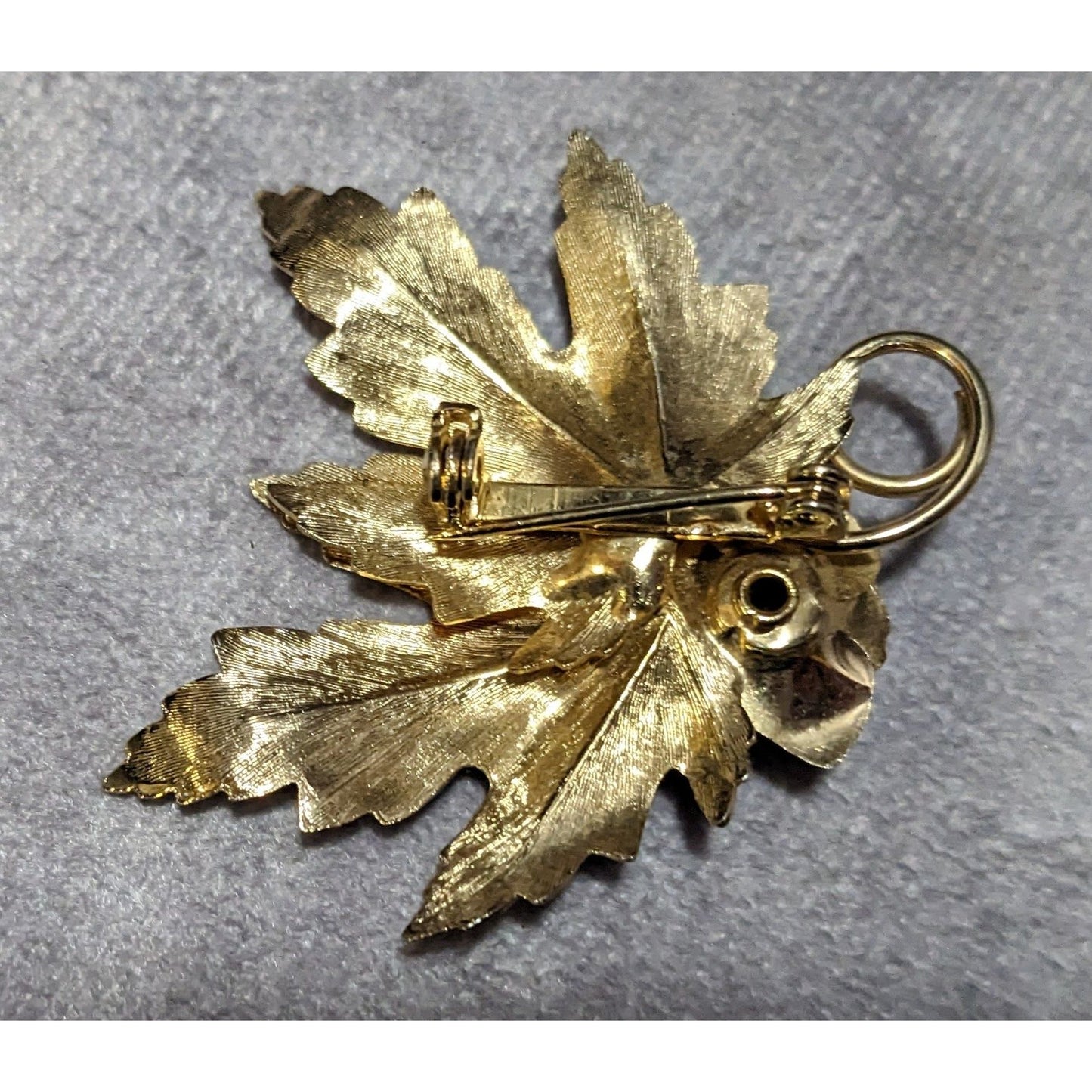 Vintage Gold Tone Leaf And Rose Textured Brooch