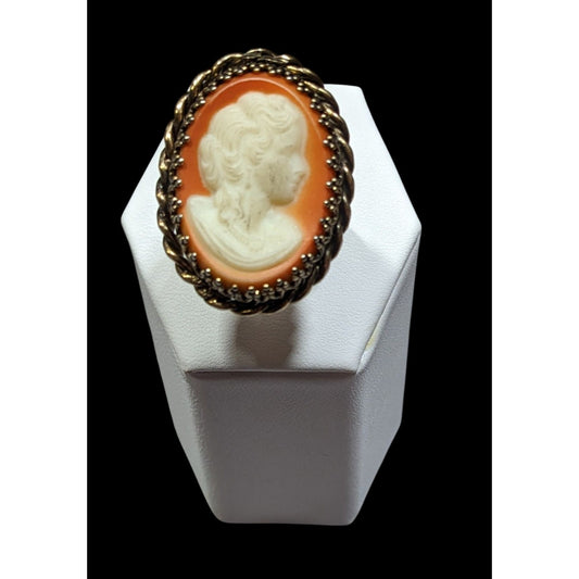 Vintage Cameo Ring Victorian Style Gold Tone Adjustable 7.5