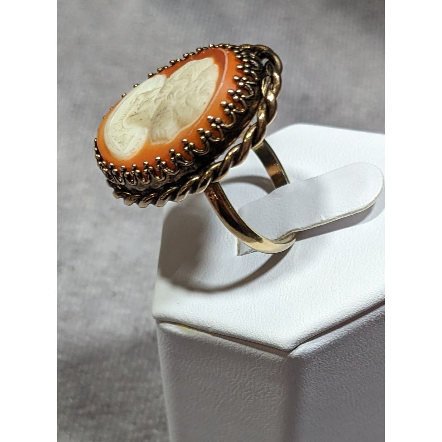 Vintage Cameo Ring Victorian Style Gold Tone Adjustable 7.5