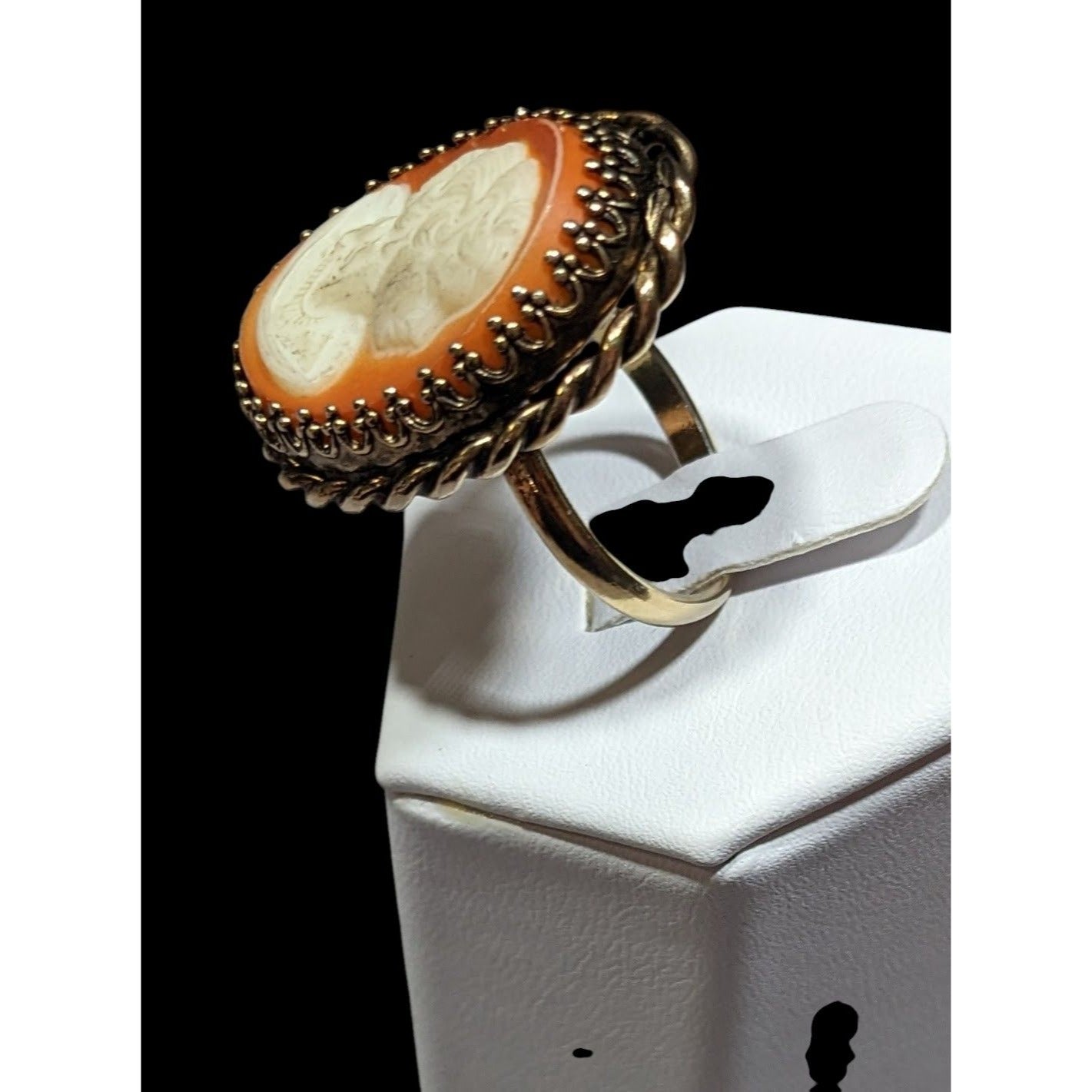 Vintage Cameo Ring Victorian Style Gold Tone Adjustable 7.5