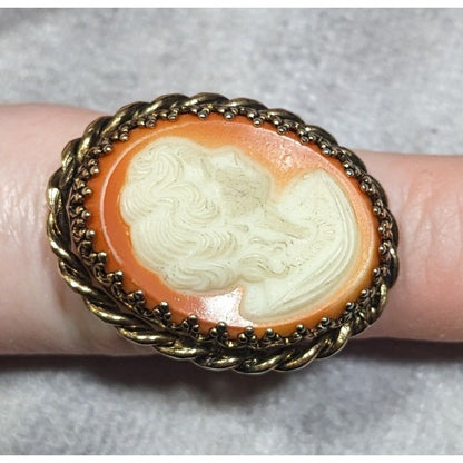 Vintage Cameo Ring Victorian Style Gold Tone Adjustable 7.5